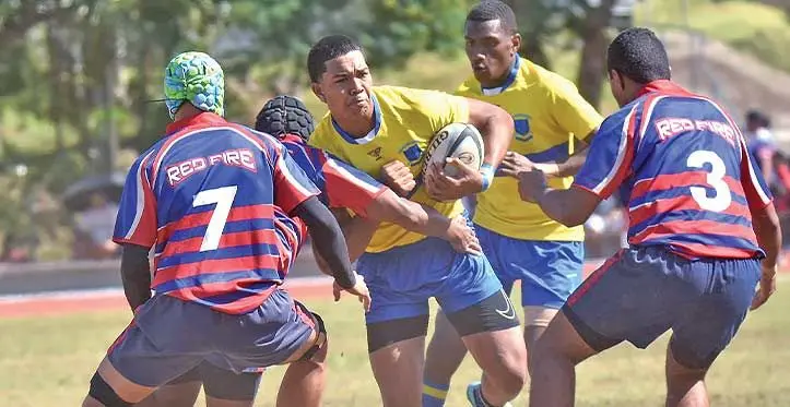 Suva Grammar School Under-17 lock John Jikoibau (with ball) is one of the players under Fiji Bati coach Wise Kativerata’s radar. Photo: SokoG Images