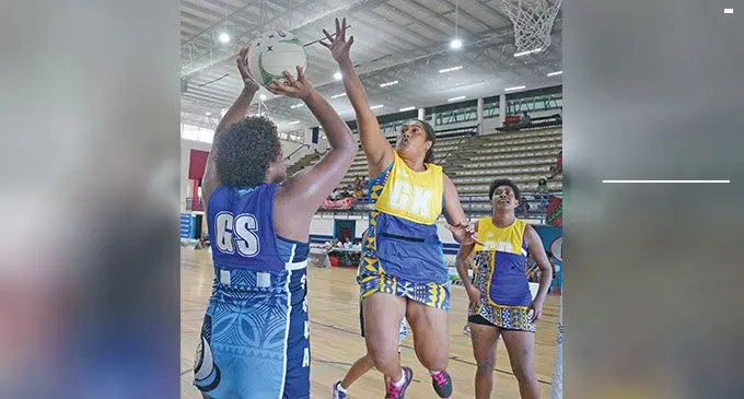 From left: Suva (GS) Matila Vocea lines-up for a shot against Nasinu during the first round of the Finance Hub Super League at the FMF Gymnasium in Suva on May 27, 2023. Photo: Ronald Kumar