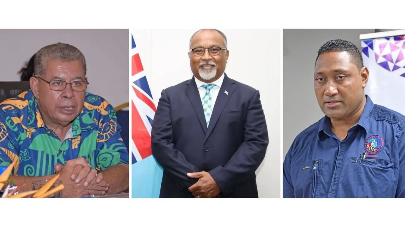From left: Permanent Secretary for the Ministry of Public Enterprises Pita Wise, Permanent Secretary for the Ministry of Foreign Affairs and External Trade Solo Mara and Permanent Secretary for the Ministry of Rural and Maritime Development and National Disaster Risk Management Mitieli Cama.