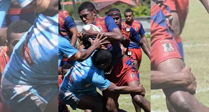 Wallson Suva Under-19 side defend against Namosi at Thomson Park, Navua, today. Photo: FRU Media.