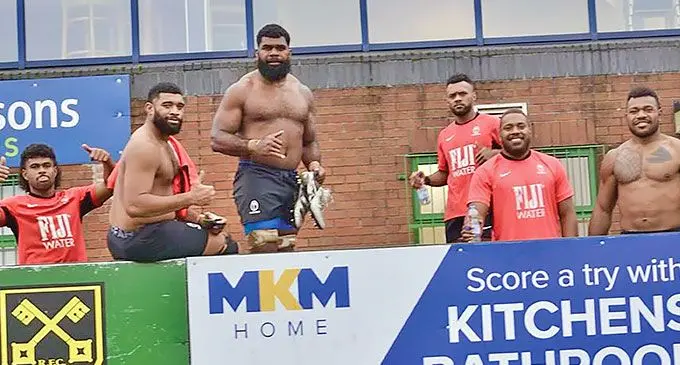 From left: Simione Kuruvoli, Meli Derenalagi, Albert Tuisue, Sireli Maqala, Tevita Ikanivere and Elia Canakaivata after training in Saint Peters RFC in Cardiff, Wales, on November 6, 2024.