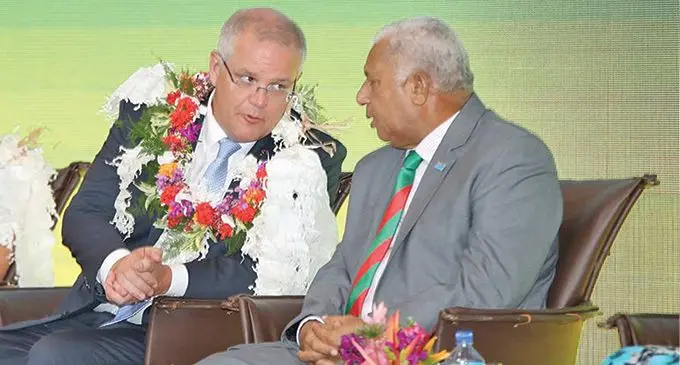 Australian Prime Minister Scott Morrison, and Fijian Prime Minister Voreqe Bainimarama.