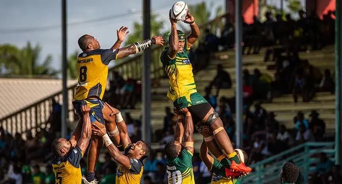 Northland captain and No.8 Manueli Laqai in a lineout tussle against Tailevu in the Skipper Fiji Rugby Championship at Ratu Cakobau Park, Nausori, today. Photo: Leon Lord  