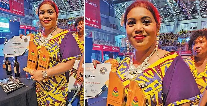 Woman entrepreneur, Kartika Raman, with her spoils.