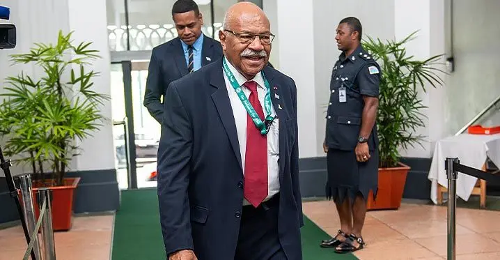 Prime Minister Sitiveni Rabuka, outside Parliament on February 13, 2023.. Photo: Leon Lord