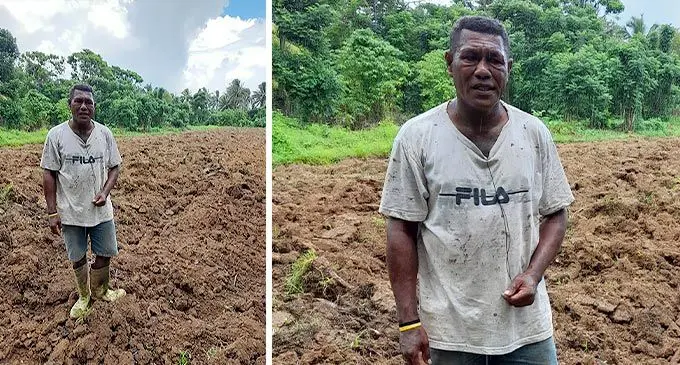 Raymond Nawalu on his newly ploughed family land where he will plant 5,000 dalo to harvest by Christmas 2022. Photo: Fiji Corrections Service