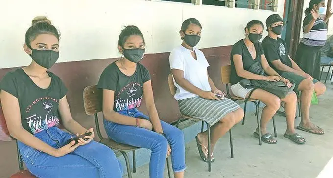 Students waiting at Labasa Sangam College to be registered and vaccinated on September 23, 2021