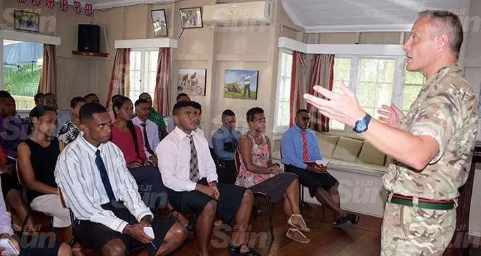 British Army Support Officer to Fiji, Major Daren Dangerfield (right), briefs the British Army recruits in Suva on August 19, 2020. Photo: Ronald Kumar