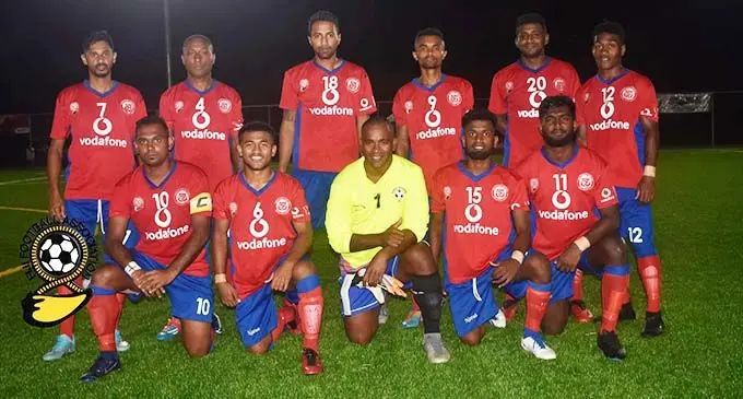 Navua footbal team: Back (left-right) Monit Chand, Seveci Rokotakala, Matthew Charitar, Brian Charitar, Alfred Ali, Isake Naduvu. Front (left-right) Vineet Chand, Thomas Dunn, Josaia Ratu, Vinal Prasad, Mannav Permal at Uprising Sporting Centre in Pacific Harbour, Deuba, on November 7, 2020. Photo: Fiji FA Media.