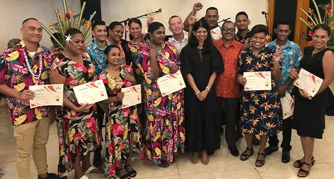 Tanoa and Reddy Group executives and award winners after they received their awards on Wednesday, August  24, 2022 . Photo: Waisea Nasokia