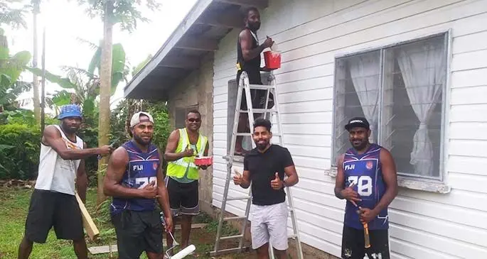 Front fourth from left Roy Krishna with the K9E Brothers at Ba yesterday. Photo: Adriu Naisoroki