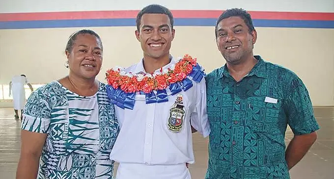 Marist Brothers’ High School head boy Andrew Sukhu with parents Sulueti and Nigel Sukhu.