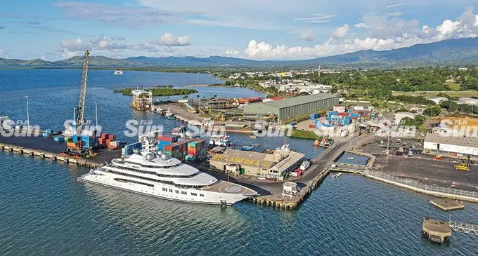 An aerial view of the Amadea Superyacht docked at the Queens Wharf in the Port of Lautoka on April 13, 2022. Photo: Leon Lord  