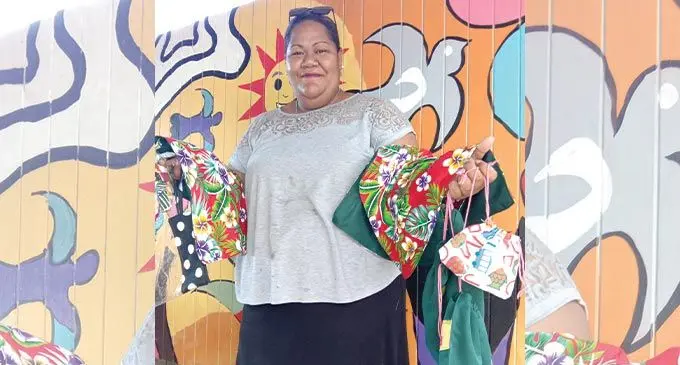 Marion Jiuta showing complete items she sewed which she hopes to sell to earn an income.. Photo: Laiseana Nasiga