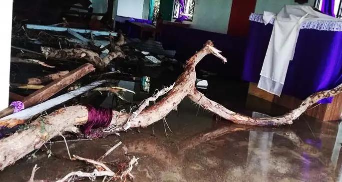 Debris inside the Veilomani Methodist Church, Makadru Village, Matuku. The church was badly destroyed.