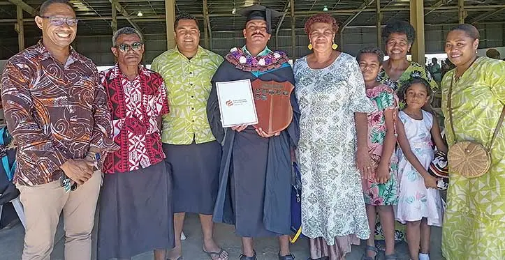 Sepesa Ratabakau with family members after his graduation in Sabeto, Nadi. Photo: Mereleki Nai