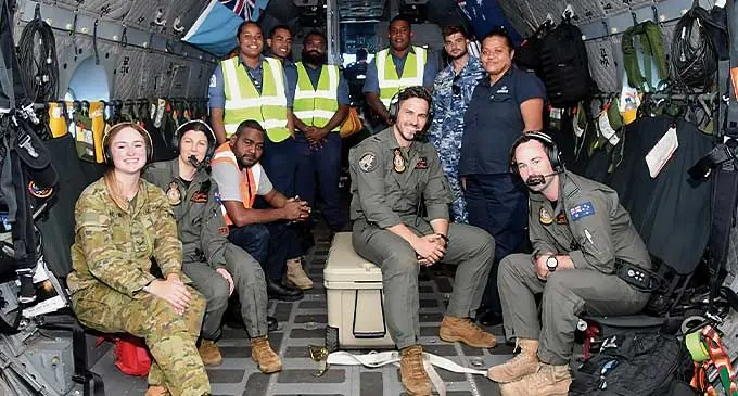 C27-J Spartan aircraft crew with Fijian counterparts. Photo: DEPTFO News