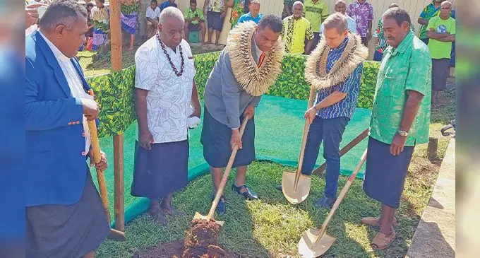 Minister for Education, Aseri Radrodro (third from left), officiates at the groundbreaking ceremony of the Lekutu District School additional facilities development in Bua yesterday. Photo: Sampras Anand