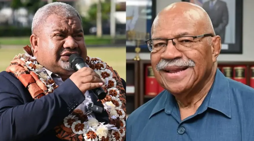 Minister for Youth and Sports Jese Saukuru and Prime Minister Sitiveni Rabuka. 