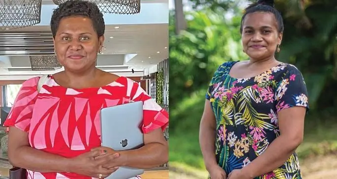 Fiji Sun’s managing editor Business, Maraia Vula and Fiji Sun’s deputy managing editor Production, Selita Bolanavanua. Photo: Leon Lord.