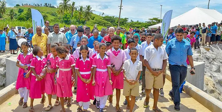 School children after the opening of the Vakabuli Paipai Crossing in Lautoka. 