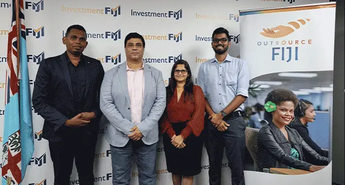 (L-R) Investment Fiji chief executive officer Kamal Chetty, Duco Consultancy chief executive officer, Chandan Ohri and representatives from Outsource Fiji and Investment Fiji. Photo: Investment Fiji