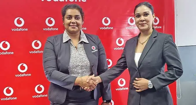 Vodafone Fiji Head of Marketing, Brands and Digital Saileshni Chand and Zonah United Director Naheeda Maqbool during the partnership signing at the Vodafone Fiji headquarters at Princess Road, Tamavua. Photo: Romeka Kumari