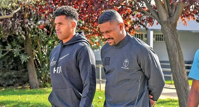 Vodafone Flying Fijians squad members Ben Volavola and Jiuta Wainiqolo in Madrid, Spain. Photo: Ian Muir