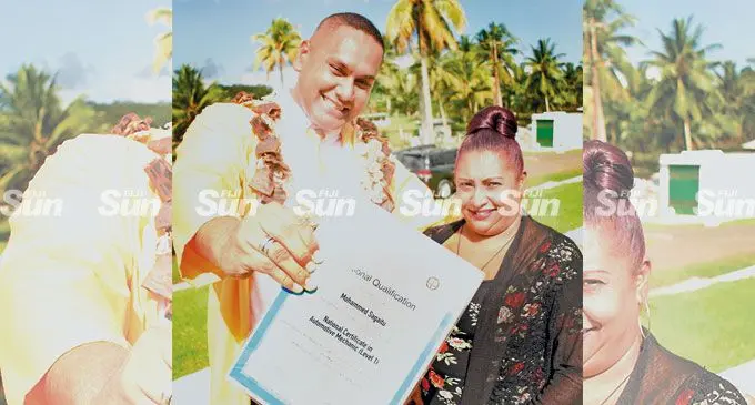 Nasinu Corrections vocational centre graduate and inmate Mohammed Sagaitu with his sister Ravina Nath during the Corrections Vocational Centre graduation in Nasinu on May 31, 2022.   Photo: Ronald Kumar