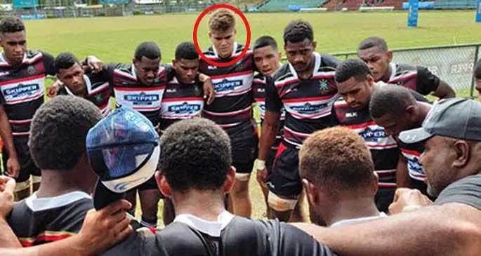 Sean Marcus Algar (circled) with the Naitasiri Under-19 team before they take on Nadi at Ratu Cakobau Park, Nausori on August 1, 2020. Photo: Simione Haravanua