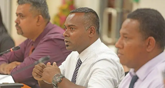 Sigatoka Town Council acting chief executive officer, Anand Pillay while making their submission to the Standing Committee on Public Accounts on April 12, 2022.  Photo: Ronald Kumar
