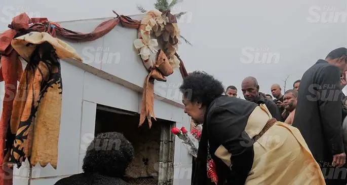 Mrs Leba Qarase farewells her late husband and former prime minister Laisenia Qarase. Photo: Inoke Rabonu 