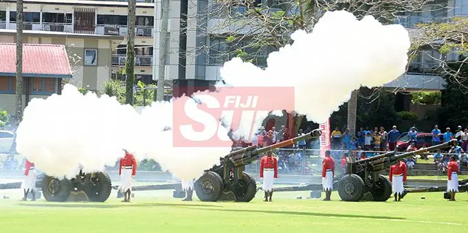 RFMF personnel during 21 gun salute for Fiji Day Parade at Albert Park on October 10, 2019. Photo: Ronald Kumar.