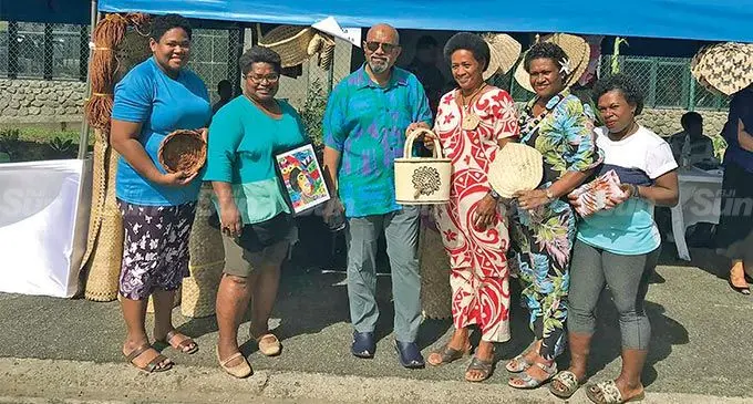 Women entrepreneurs Elenoa Raki, Tikosaya Ledua, Fiji Developement Bank chief executive officer Saud Minam, Veronika Qalo, Mililani Rokomada, Mere Rasomo at the 55th anniversary at the FDB headquarters in Suva on July 22,2022. Photo: Laisa Lui