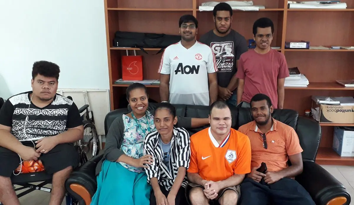 Fulori Cavukiliu (sitting third from left) with her friends at the University of the South Pacific Disability Resource Centre on September 11, 2019. Photo: Inoke Rabonu