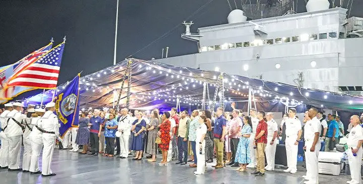 Guests during the United States early Independence Day celebration aboard the USS Blue Ridge at Suva Wharf on May 7, 2025. Photo: DEPTFO News