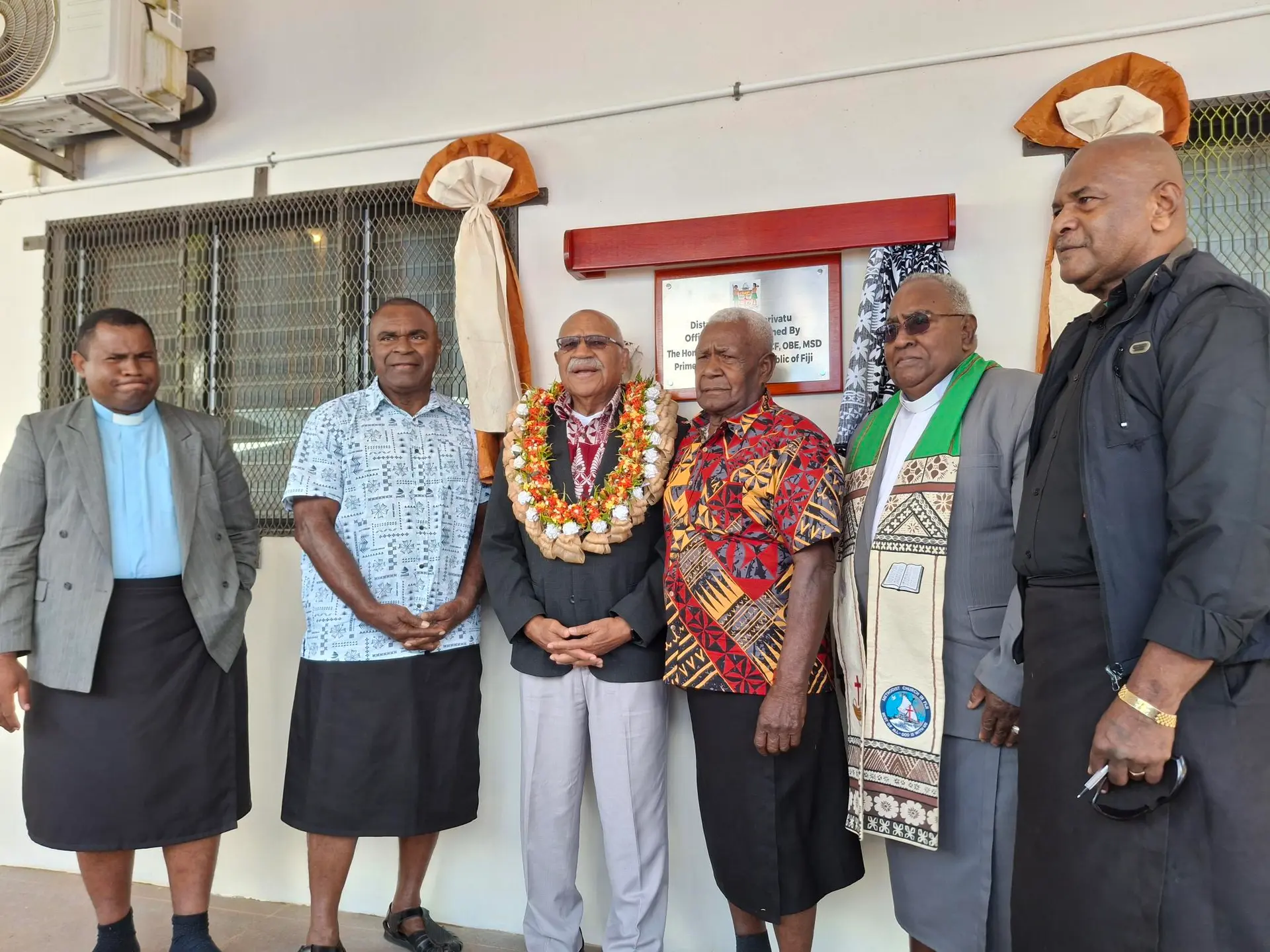Prime Minister Sitiveni Rabuka (fourth from left) with stakeholders during the commissioning of the refurbished District Office in Nadarivatu on July 9, 2026.