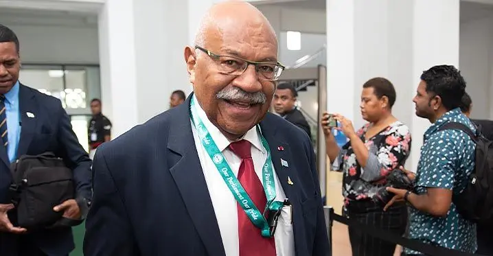Prime Minister Sitiveni Rabuka, outside Parliament on February 13, 2023.. Photo: Leon Lord