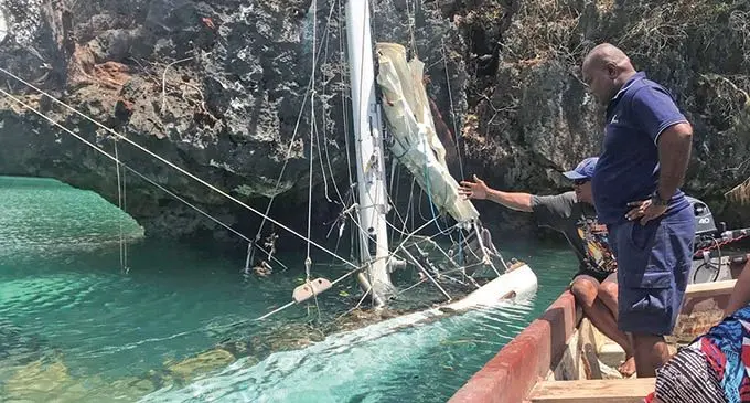 The sunken yacht Sy Pantagruel at Qilaqila Bay in Vanuabalavu, Lau.  Photo: Kelera Sovasiga