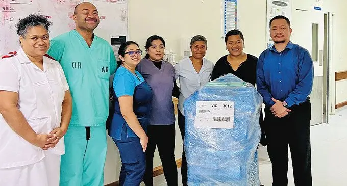 From right: Rotaract Club of Suva vice-president Eserani Munivai, Rotaract Club of Suva president Margaret Savou, Clinical Lead of the Intensive Care Unit Dr Anisi Kavoa and staff of the Colonial War Memorial Hospital in Suva.