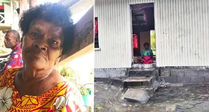 79-year-old Lolo Marama tells about the constant changes shé's witnessed over the years.   On the right, she can only sit and watch the tide rise   from her living room.