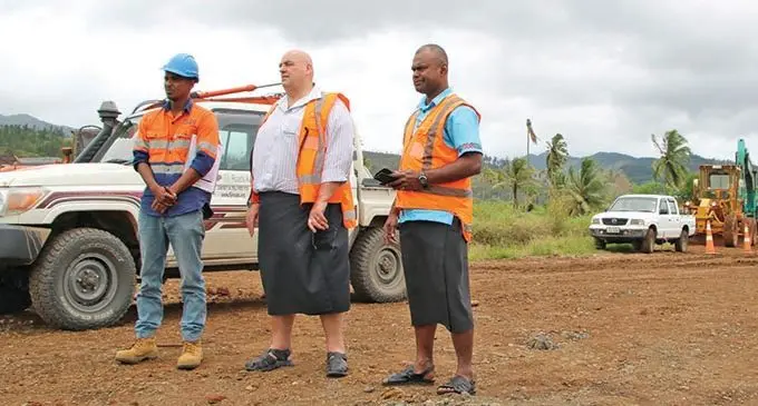 The Fiji Roads Authority chief executive officer, Jonathan Moore (middle), in the Northern Division.  