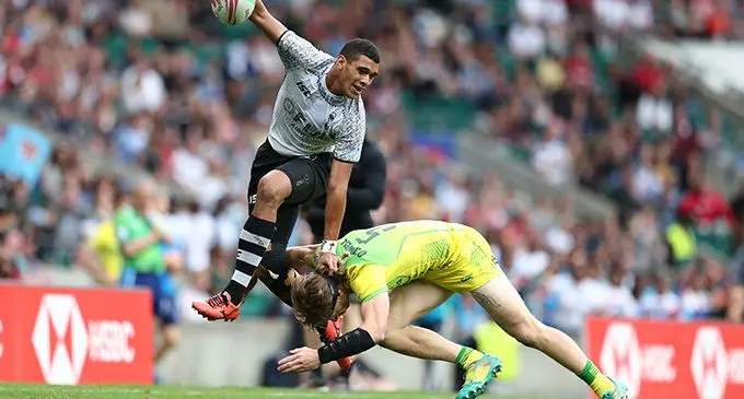 Fiji Airways Fijian 7s forward Meli Derenalagi takes on Australia during the London 7s Cup final at the Twickenham Stadium on May 27, 2019.  The Fijians won 43-7 to book the top spot in the 2018/19 HSBC World Sevens Series as they prepare for this weekend’s Paris 7s in France, Photo:  World Rugby