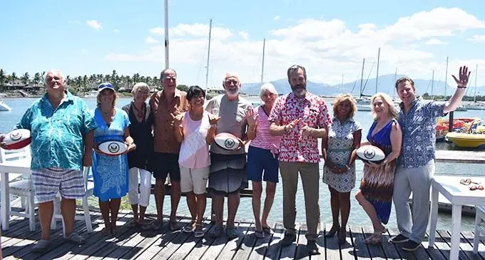 US Ambassador to Fiji, Joseph Cella, third from right, at Denarau on October 29, 2020, following discussions on the Fijian Government’s Blue Lane initiative