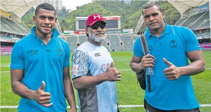 From left: Fiji Airways Fijiana 7s rep Apenisa Cakaubalavu, former national 7s rep and coach Tomasi Cama Snr. and Josua Vakurunabili.