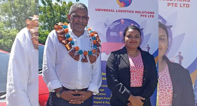 Minister for Commerce, Trade, Tourism and Transport, Faiyaz Koya, with 19-year old Shinam Kumar, during the launch of her business, Earth Wisher Recyclers, at Navakai, Nadi, on April 14, 2022