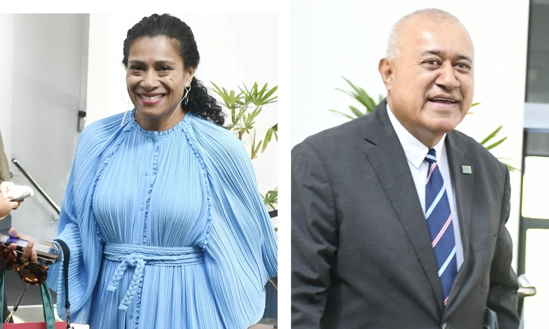 Minister for Information and Climate Change Lynda Tabuya and Minister for Policing Ioane Naivalurua.