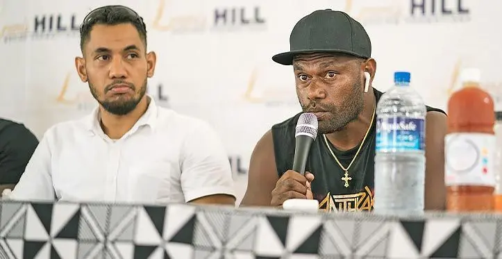 From left: Boxing promoter Winston Hill and Isikeli ‘The Bullet’ Senidoko.