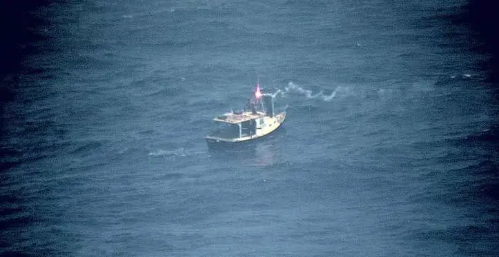 Fishermen on board on the Lewa were located by crew on a Royal New Zealand Air Force P-8A Poseidon.