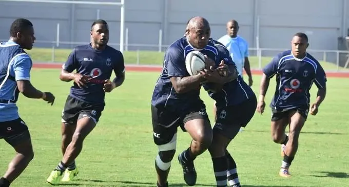 Fiji Airways Fijian Drua prop Kalivati Tawake with ball during their final traning session at Churchill Park on August 29,2017. Photo: Waisea Nasokia